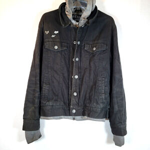 Fox Racing Mens Deluxe Hooded Lined Denim Jacket Size Medium Black Biker Skater